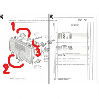 Kit fixation réglage phare Peugeot 104